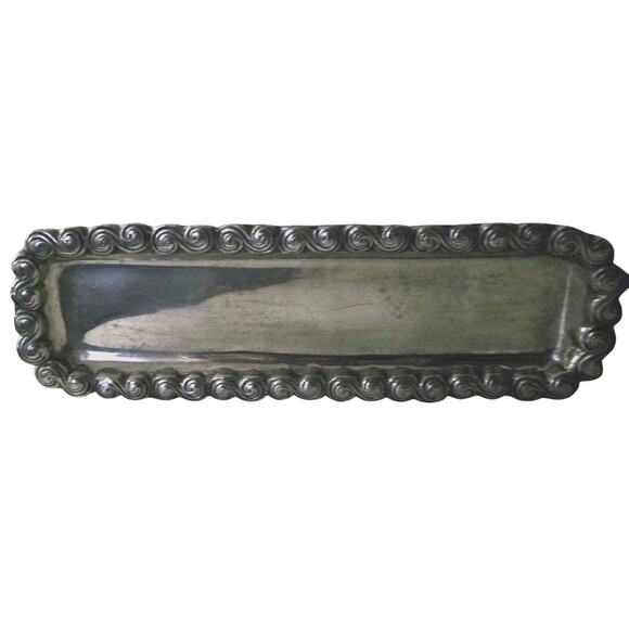 Vintage Rectangular Tray 17x6x1 Swirl Design Made in Mexico ?Pewter or ?Sterling - Picture 4 of 5